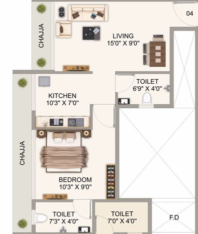 1 BHK floor plan