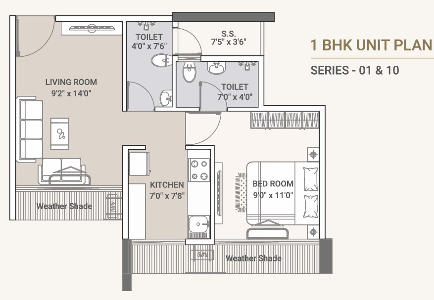 1 BHK floor plan