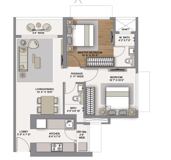 2 BHK floor plan