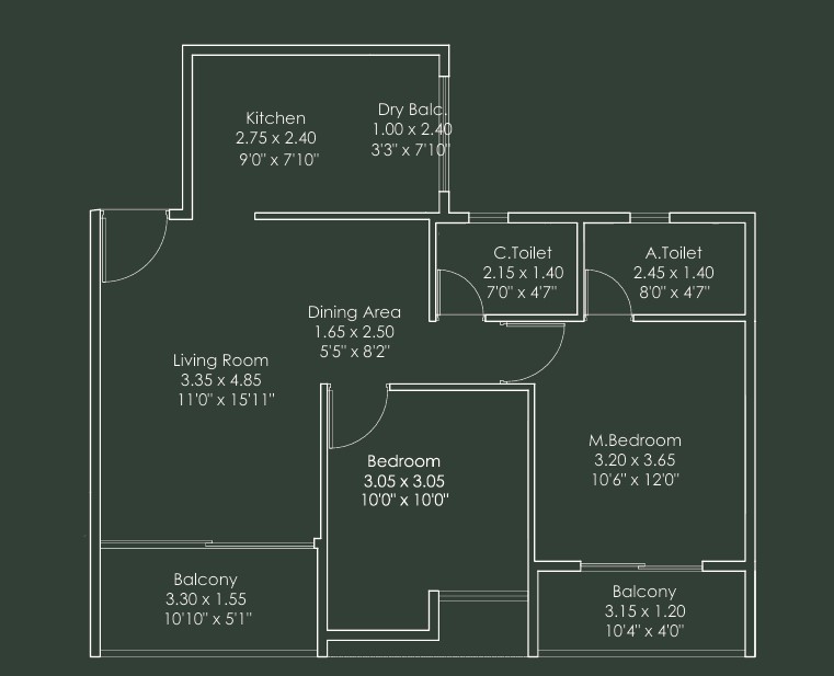 2 BHK floor plan