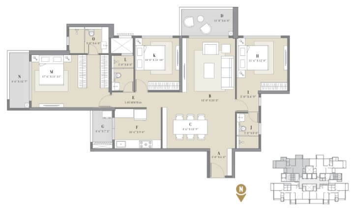 3 BHK floor plan