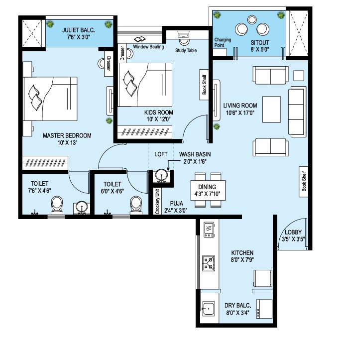 2 BHK floor plan