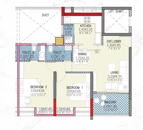 2 BHK floor plan