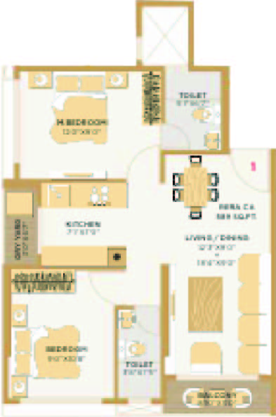 2 BHK floor plan