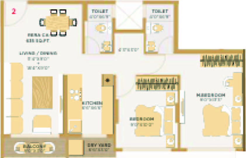 2 BHK floor plan