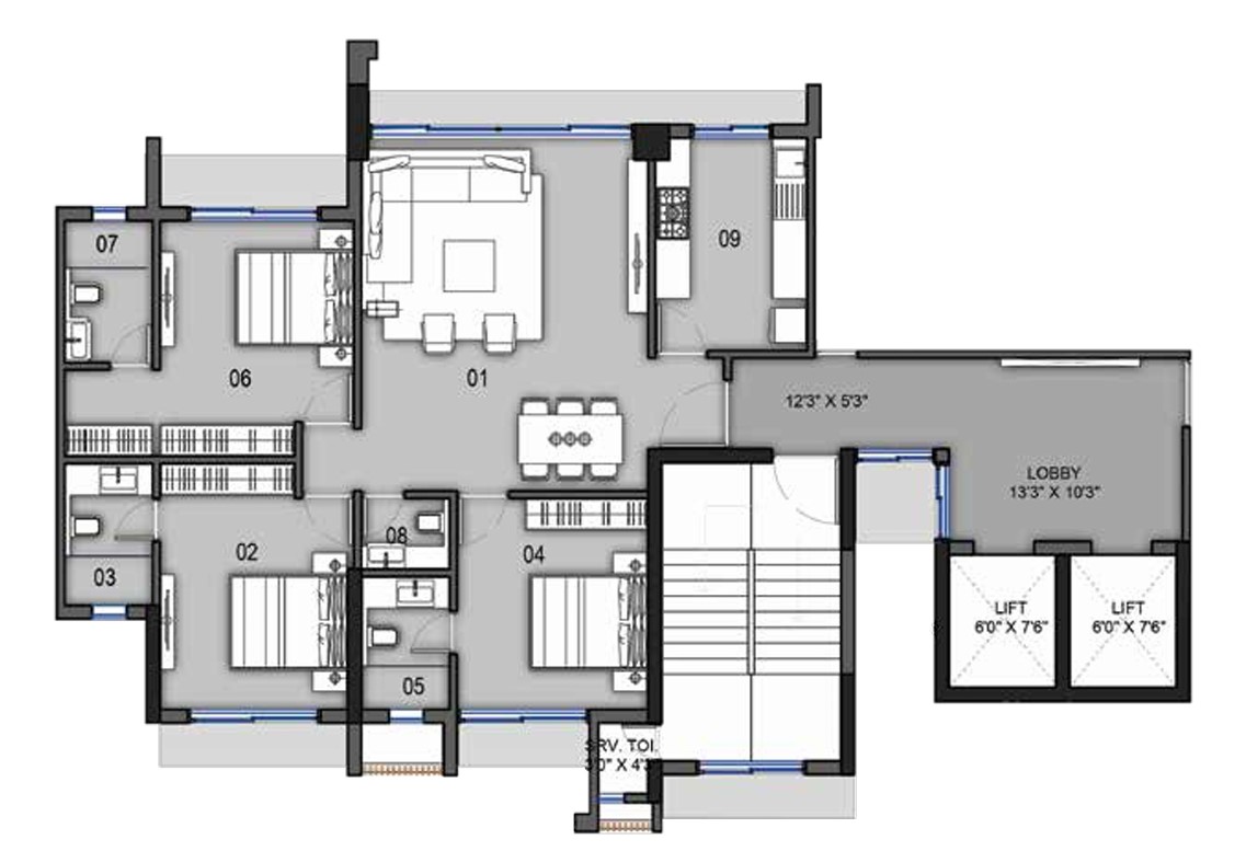 3 BHK floor plan