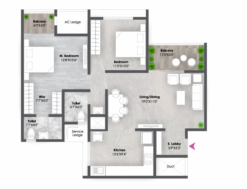 2 BHK floor plan