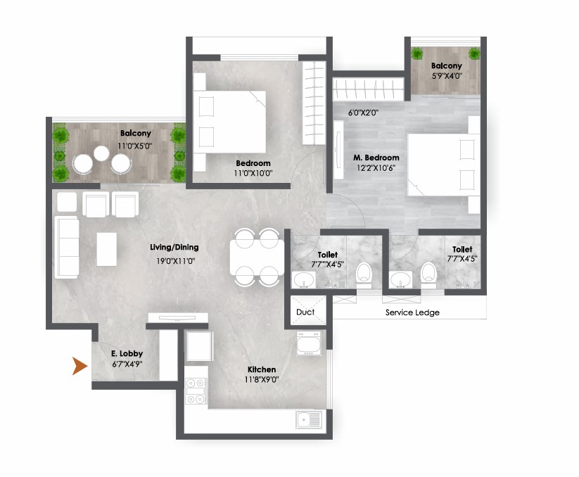2 BHK floor plan