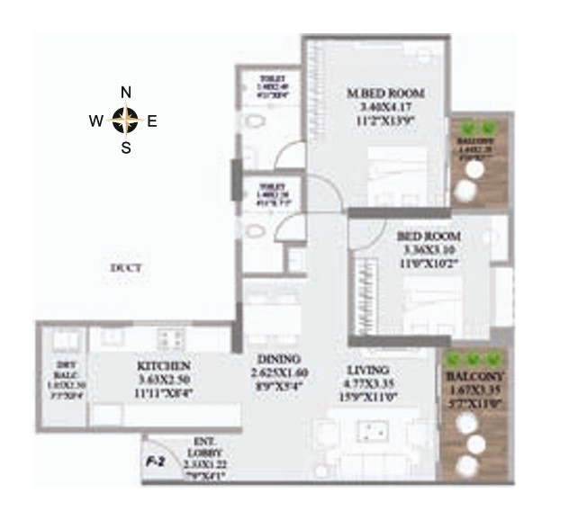 2 BHK floor plan