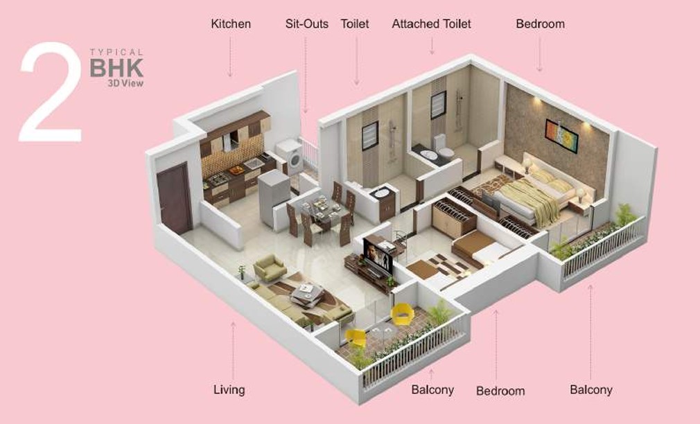 2 BHK floor plan