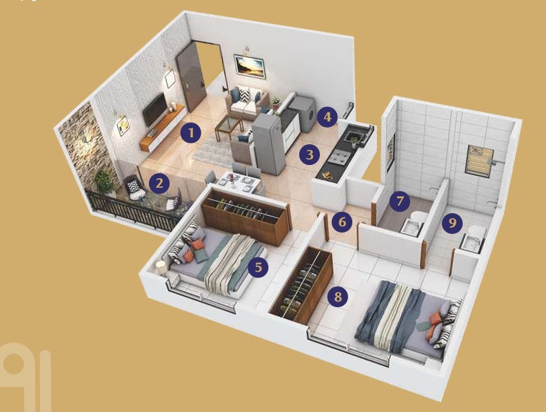 2 BHK floor plan
