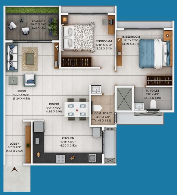 2 BHK floor plan