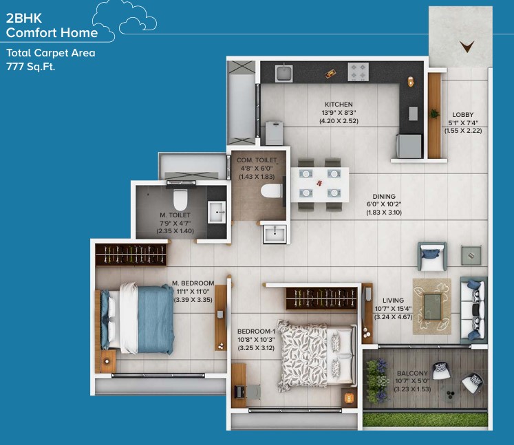 2 BHK floor plan