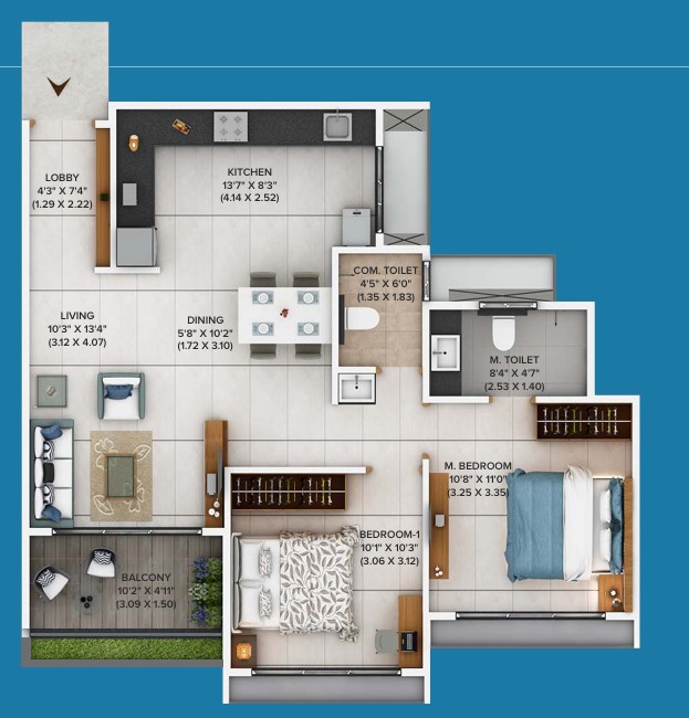 2 BHK floor plan