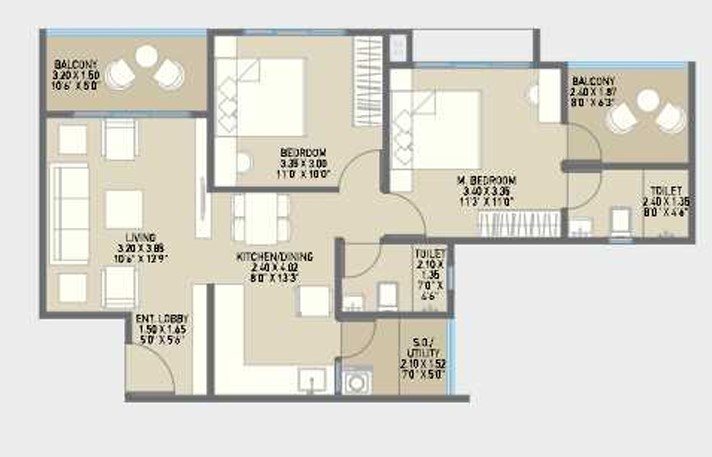 2 BHK floor plan