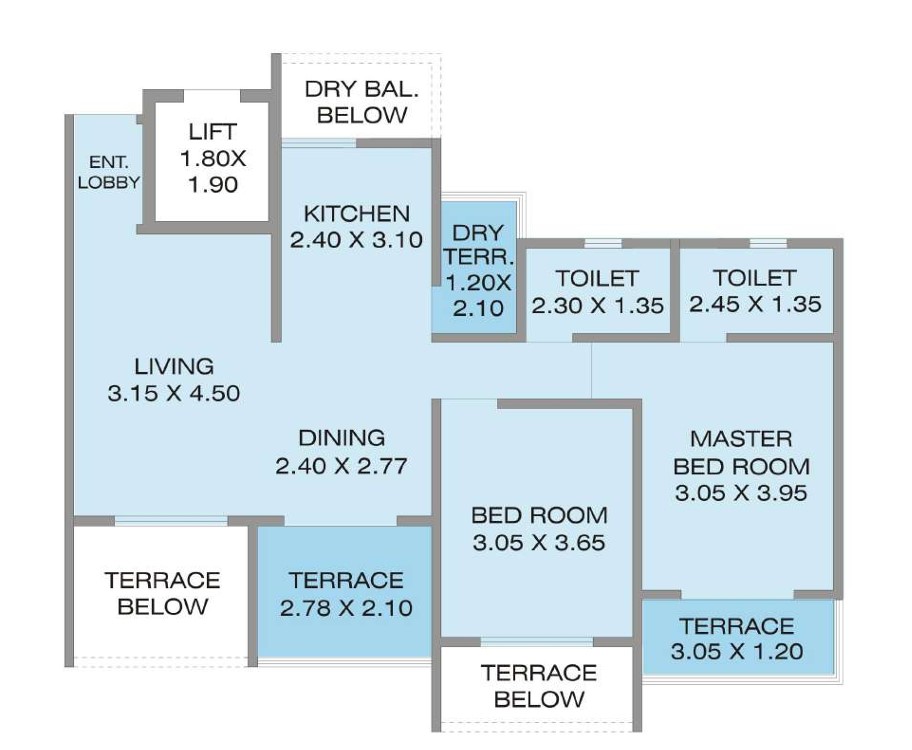 2 BHK floor plan