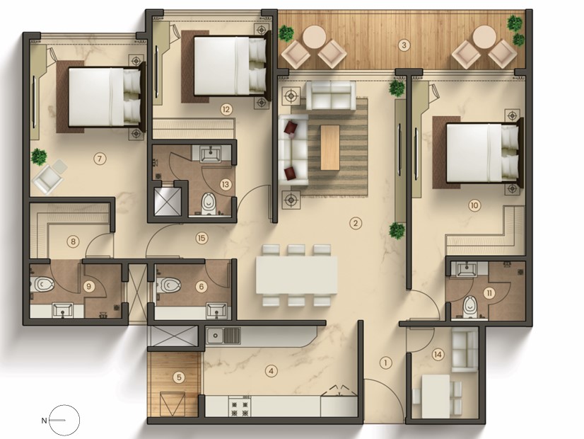 3 BHK floor plan
