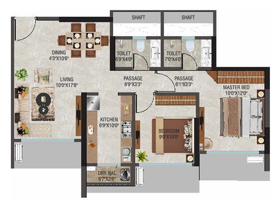 2 BHK floor plan