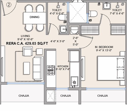 1 BHK floor plan