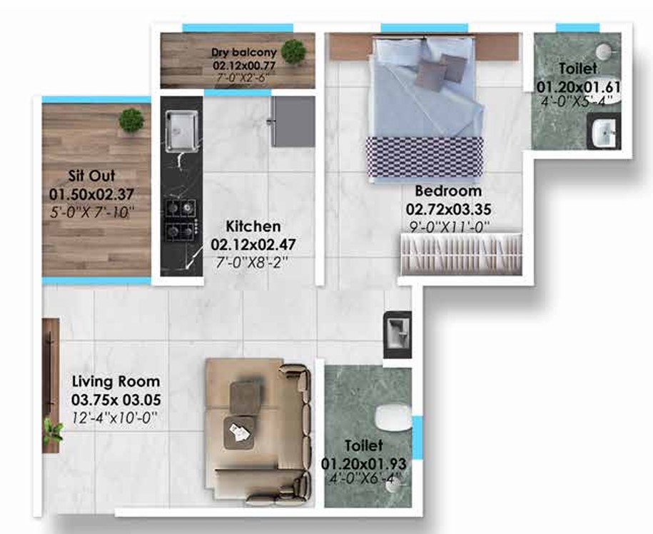 1 BHK floor plan