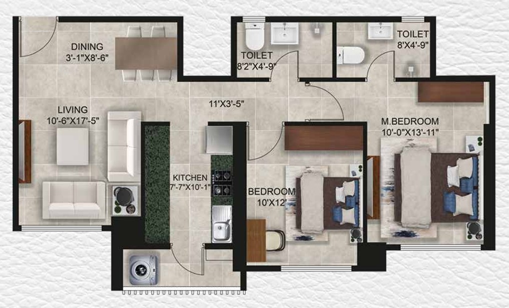 2 BHK floor plan