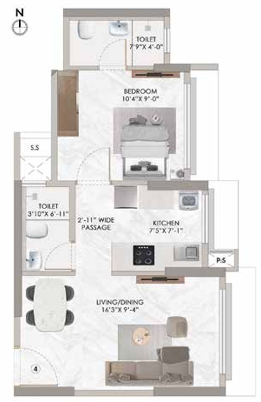1 BHK floor plan