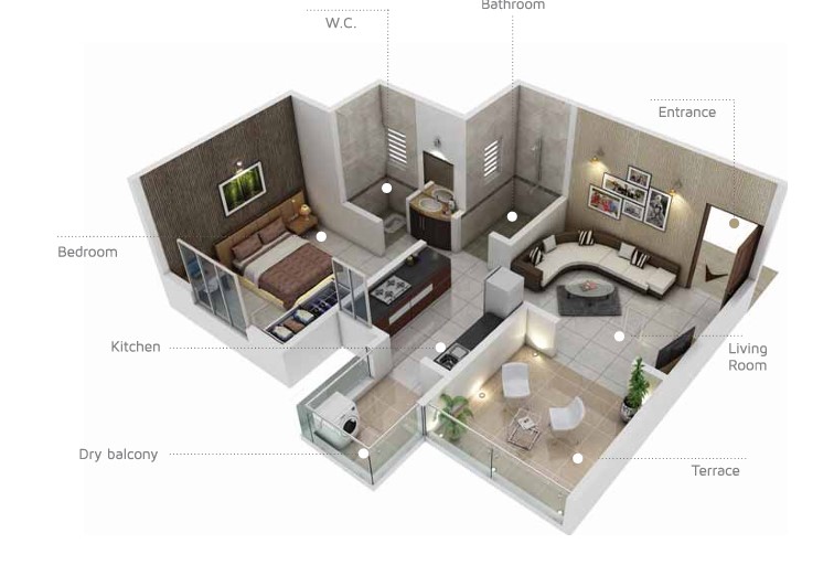 1 BHK floor plan