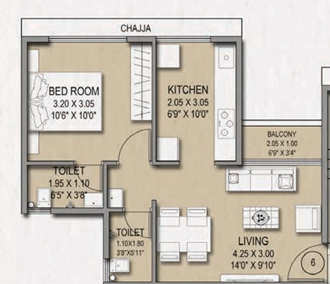 1 BHK floor plan