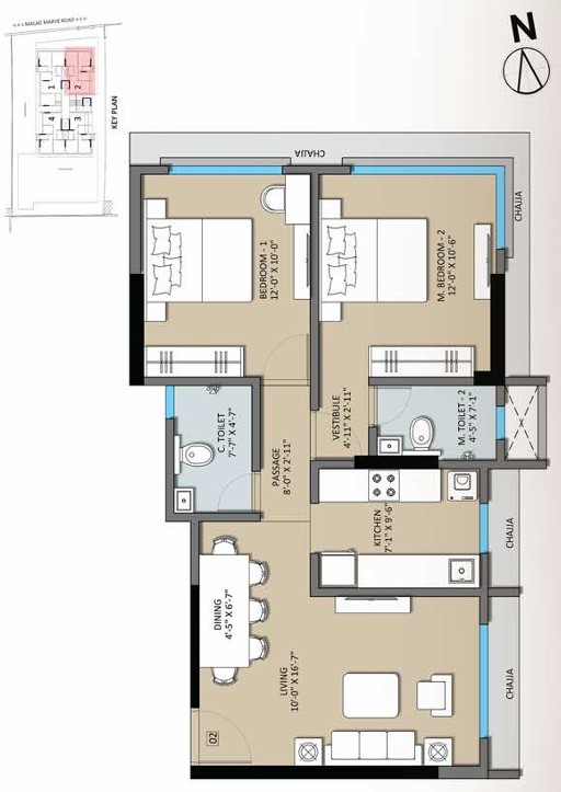 2 BHK floor plan