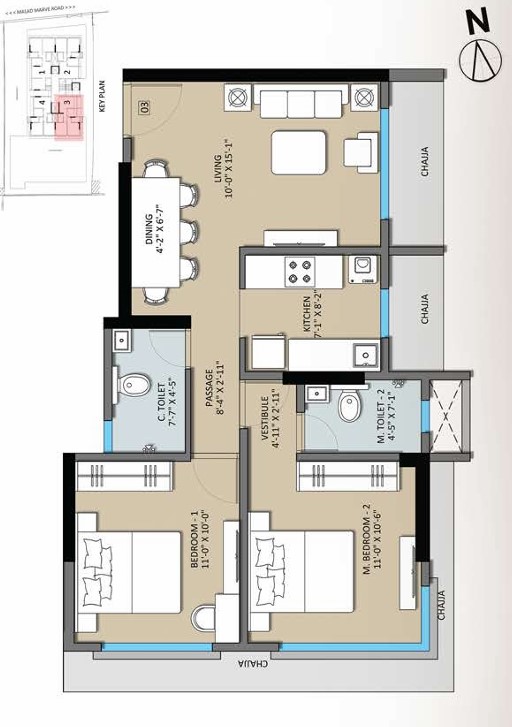 2 BHK floor plan