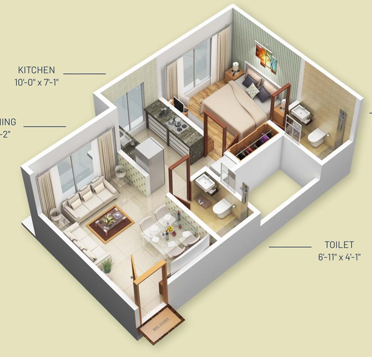 1 BHK floor plan