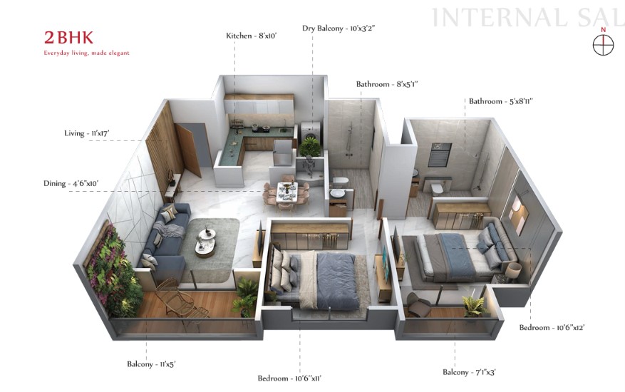 2 BHK floor plan