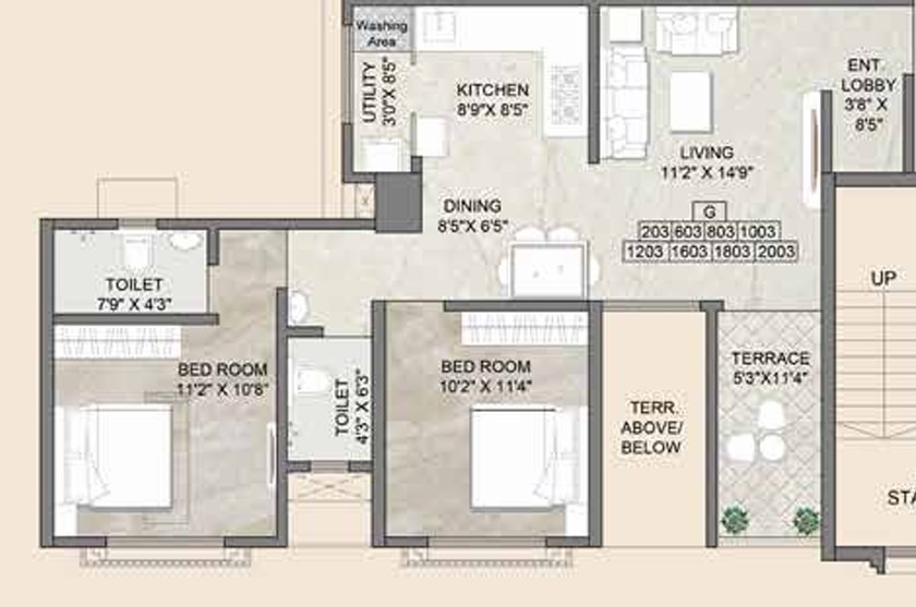 2 BHK floor plan