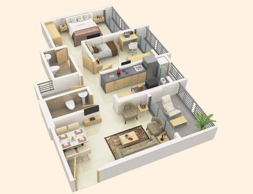 2 BHK floor plan