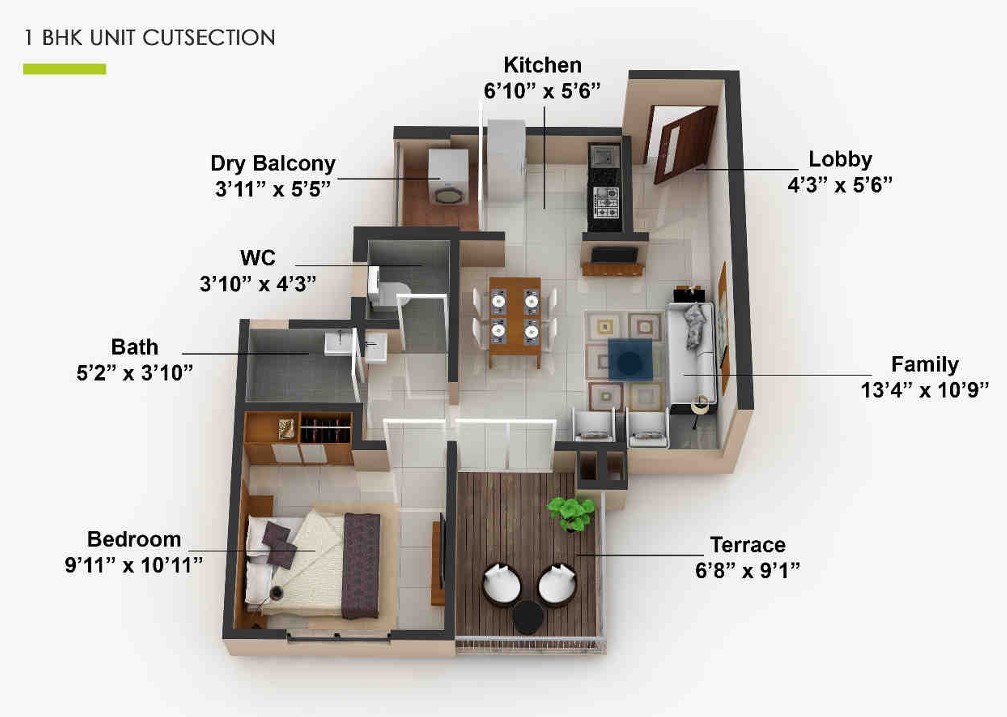 1 BHK floor plan