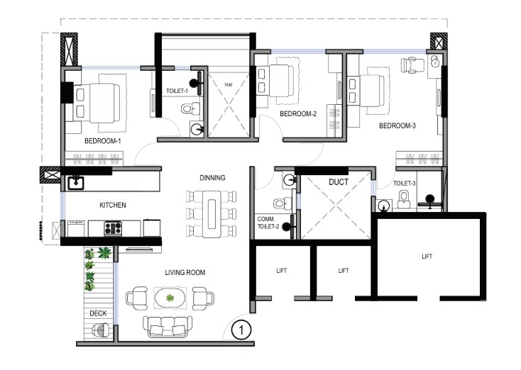 3 BHK floor plan