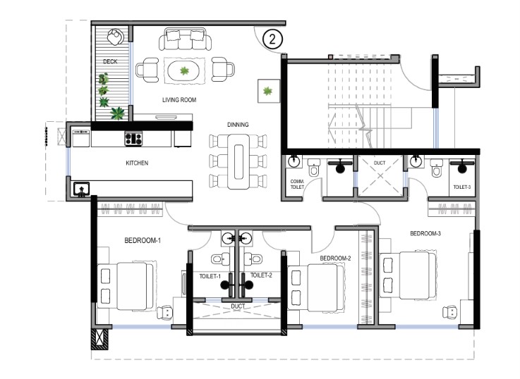 3 BHK floor plan