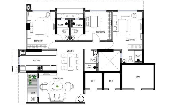 3 BHK floor plan