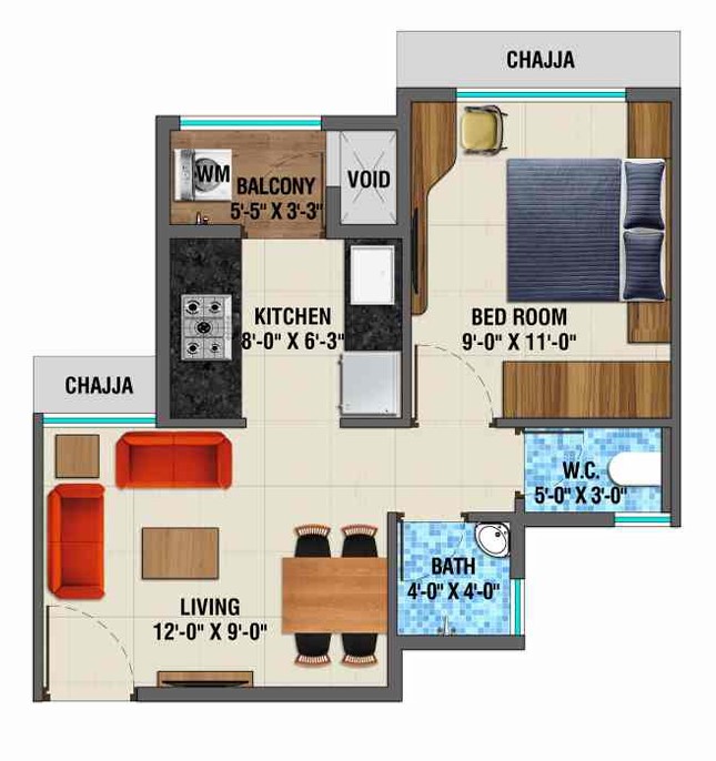 1 BHK floor plan