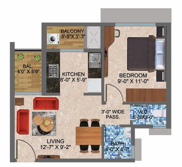 1 BHK floor plan