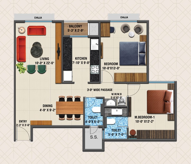 2 BHK floor plan