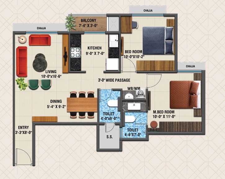 2 BHK floor plan