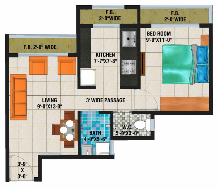 1 BHK floor plan