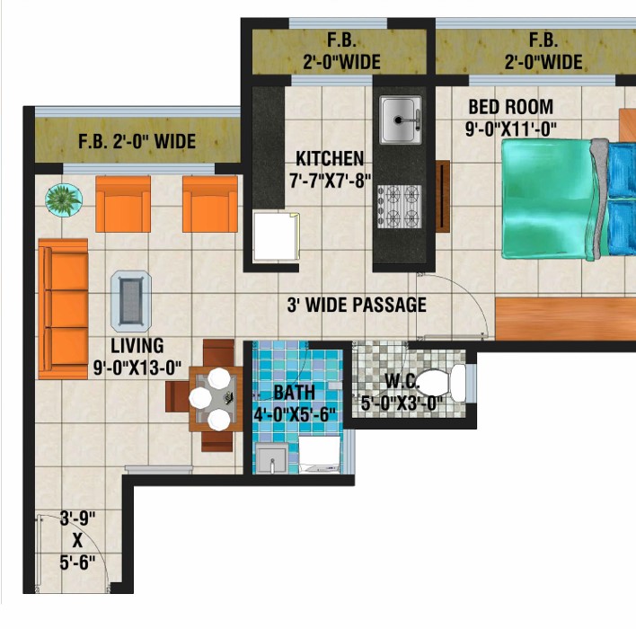 1 BHK floor plan