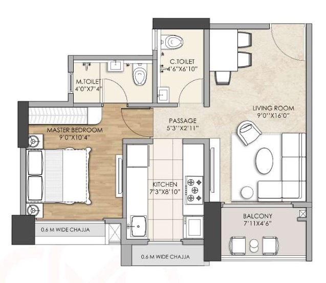 1 BHK floor plan