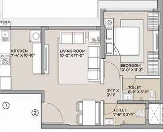 1 BHK floor plan