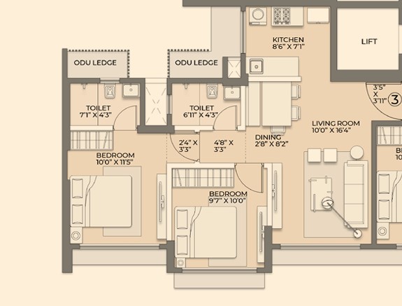 2 BHK floor plan