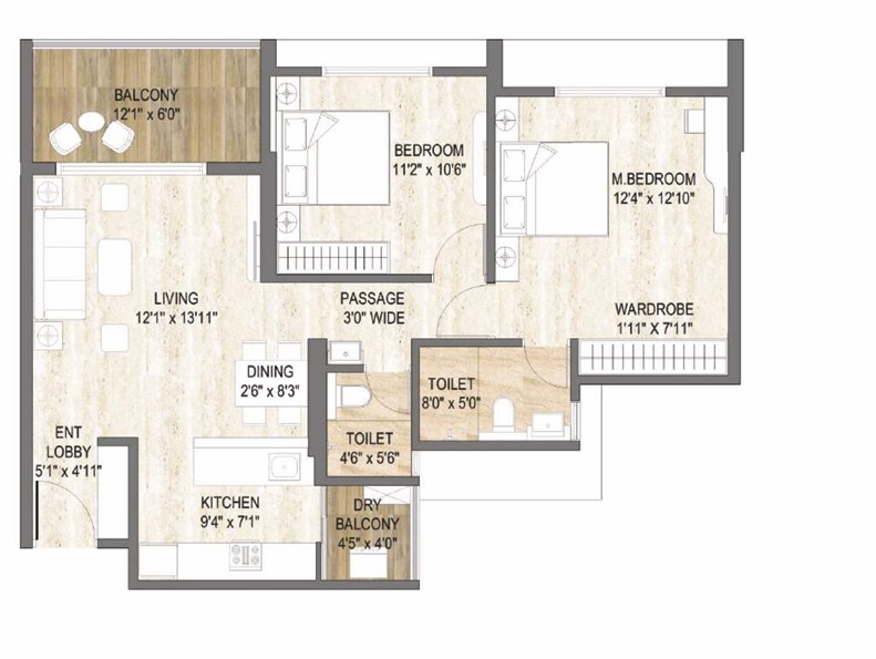2 BHK floor plan