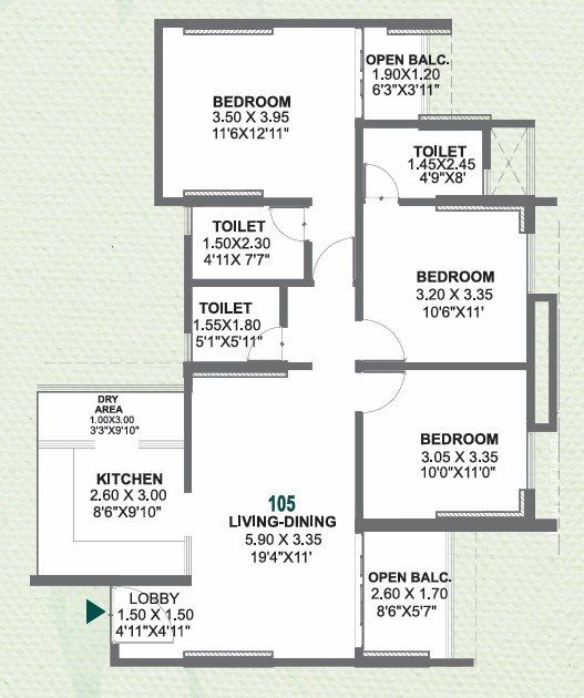 3 BHK floor plan