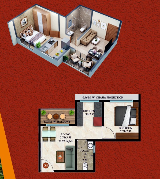1 BHK floor plan